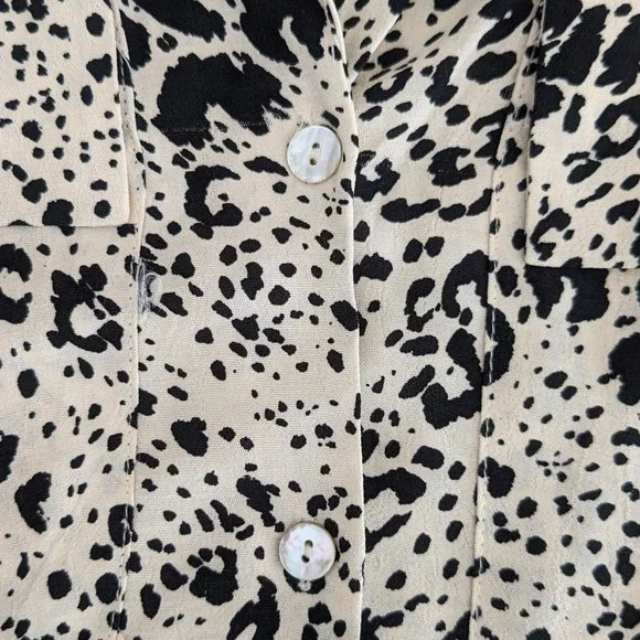 ZARA Woman's Long Sleeve Button Down Top Blouse Size M Cream Black Print - Picture 3 of 6